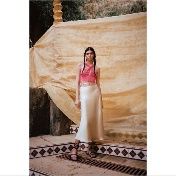 ZARA RUSHED CORSET BUSTIER TOP PINK SHEER MESH TULLE - Picture 9 of 16